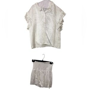 Women's Cream Ruffle Sleeve Top and Skirt Set